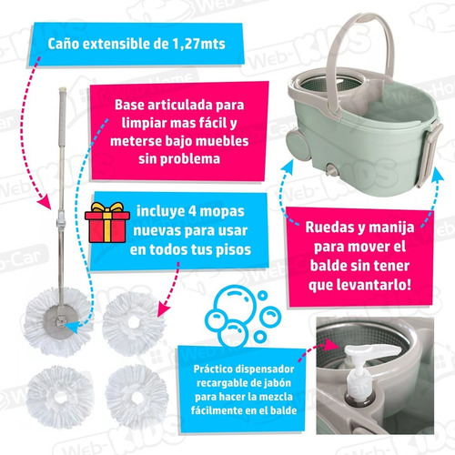 Balde Centrifugado Con Mopa Limpieza Pisos Caño Extensible