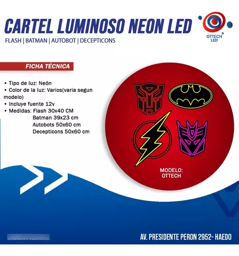 Carteles Led Neon Personalizados Flash,batman,transformers