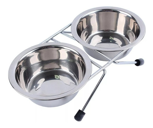 Comedouro Bebedouro Grande Duplo Inox Cachorro Gatos Pet Cor Prata