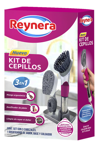 Kit Cepillos 3 En 1 Cabezales Intercambiables Reynera Color magenta