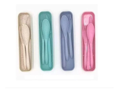 6 Sets De Cubiertos De Fibra Trigo Ecológicos Con Estuche