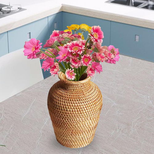 Florero Tejido A Mano De Ratán, Cesta Para Plantas, Soporte