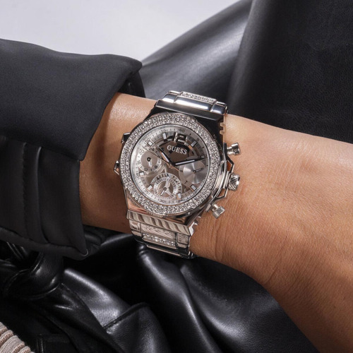Reloj Guess Gw0552l1 Fusion Mujer Acero Inoxidable Malla Plateado Bisel Plateado Fondo Plateado