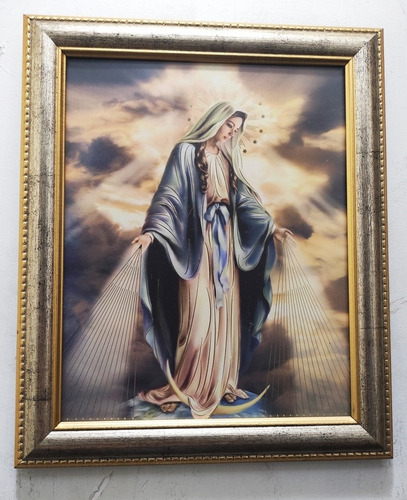 Virgen De La Medalla Milagrosa En Marco Plata Y Oro S 30 X 2