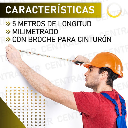 Cinta Métrica 5m Freno Seguridad Clip Metálico 19mm Fleje An