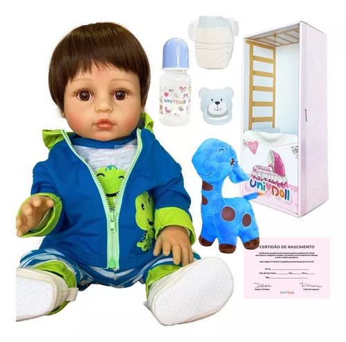 Boneca Bebê Reborn Menina Girafinha Pode Tomar Banho UniDoll 48cm