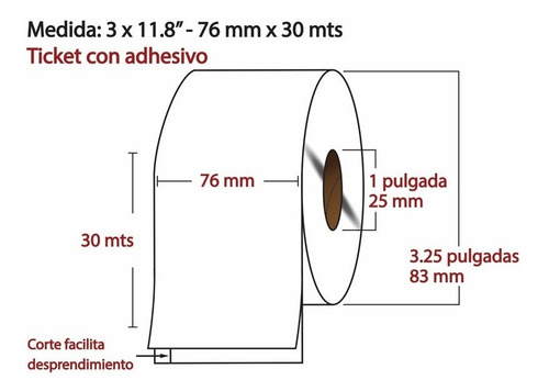 Imagen 2 de 5 de Rollo Ticket Térmico Con Adhesivo Continuo 76 Mm X 30 Mts C1