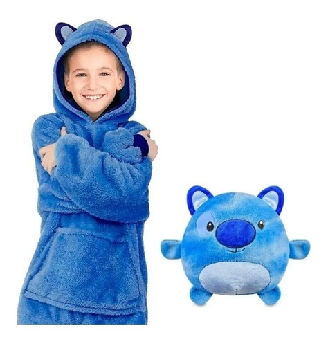 Campera Buzo Peluche Almohadon Infantil Azul Huggle