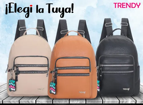 Mochilas Mujer Eco Cuero Antirobo Trendy Urbana Llavero