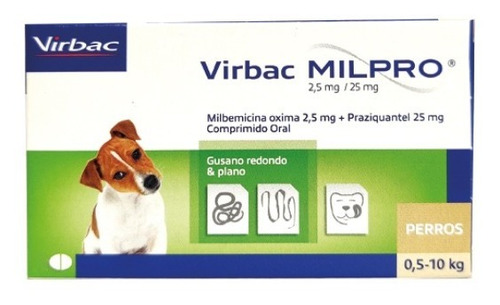 Milpro Virbac Desparasitante Interno Perros Hasta 10kg X4uds