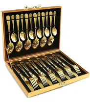 Comprar Juego De Cubiertos Dorados De Acero Inoxidable Forjado, 24 P