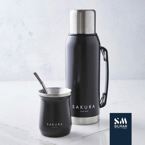 Imagen 5 de 10 de Mate De Metal Original Sakura Acero Inoxidable Con Bombilla