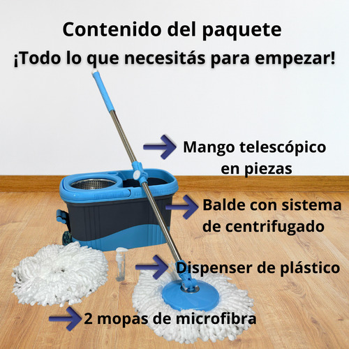 Mopa Trapeador Balde Centrifugo Con Pedal Escurridor De Piso Celeste