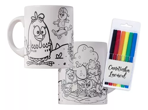 Kit Caneca para pintar Galinha Pintadinha Modelo 2 + Jogo de Canetinhas  Laváveis - Mary Pop Personalizados - Kit de Colorir - Magazine Luiza