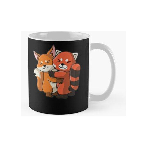 Taza Panda Rojo Y Zorro Lindo Abrazo Abrazar Animales Calida