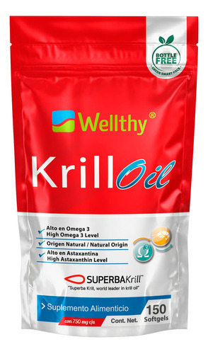 Aceite De Krill 150 Caps 750mg Astaxantina Epa Dha Wellthy Sabor Sin Sabor
