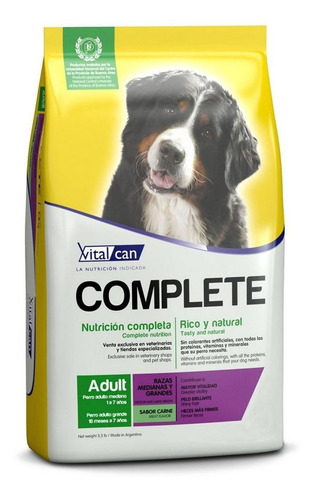 Alimento Vitalcan Complete perro adulto raza mediana/grande carne 20kg