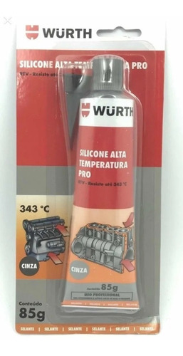 Adesivo Cola Silicone Alta Temperatura Pro Cinza Wurth 343ºc