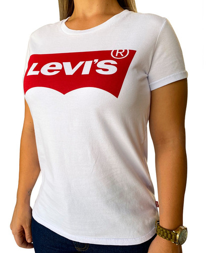 Camiseta Levis Feminina Básica Branca Original Algodão