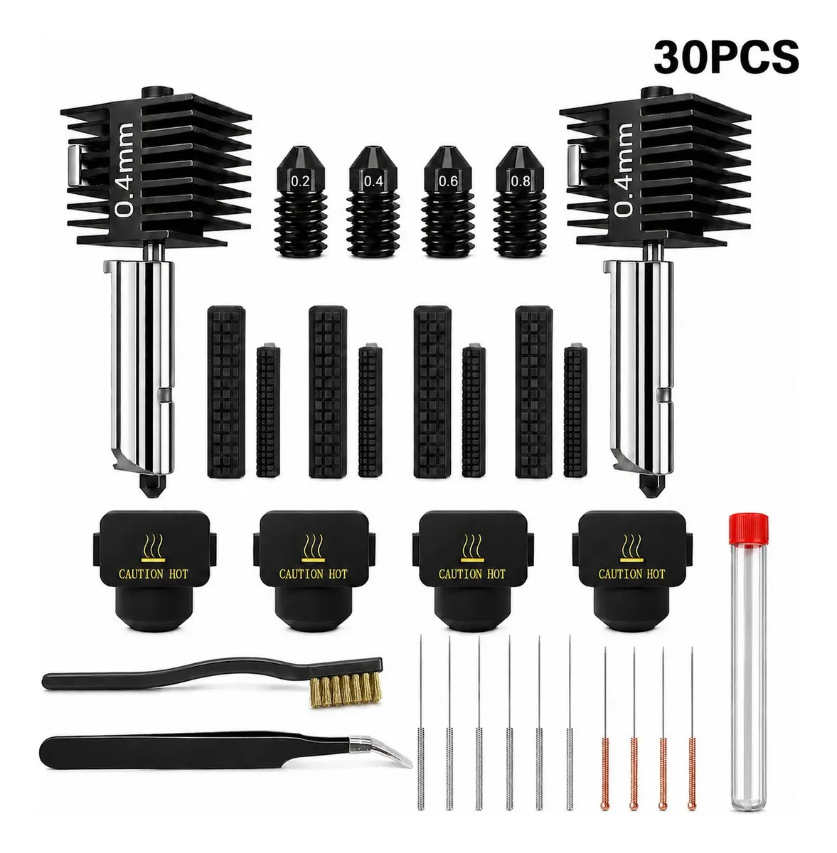 Kit 30 peças Bico 0.4mm Compatível bambu lab A1 / A1 Mini Acessorios Para Impressora 3d com Pincel E pinça E Agulha De Limpeza E Bico 0.2/0.4/0.6/0.8 Suavizador Limpador Silicone