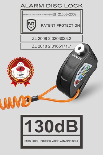 Imagen 5 de 10 de Traba Disco Alarma Veison 130db 3 Llaves Waterproof 6mm Pem