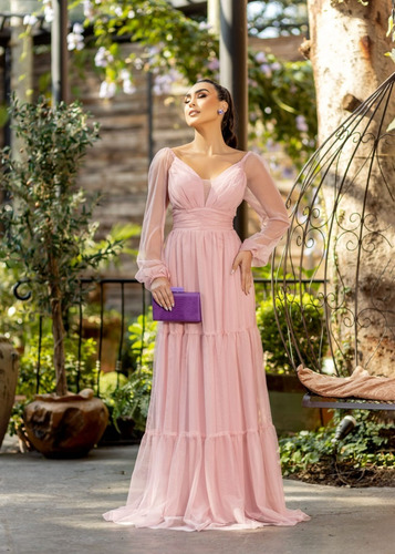 Imagem 5 de 5 de Vestido Em Tule Saia 3 Marias Com Manga Longa 1073