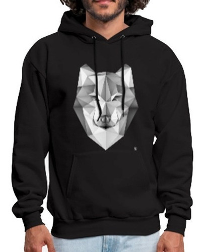 Sudadera Hoodie Lobo Minimalista Cuadros Rombos Unisex