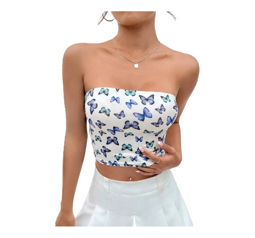 Crop Top De Mariposas Shein