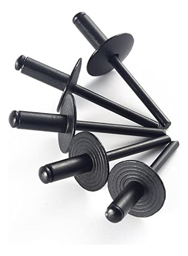 100 Remaches Ciegos De Brida Grande Negros, Aluminio, Diámetro De Brida 3/8 Pulgadas (10 Mm), Kit De Remaches Emergentes, 1/8 Pulgadas X 1/2 Pulgadas, Rango De Agarre (7-9 Mm)