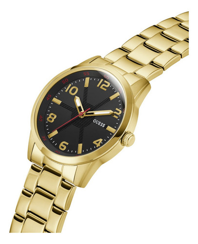 Reloj Caballero Guess Monte Acero Inoxidable Correa Dorado Bisel Dorado Fondo Negro