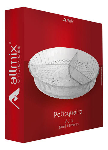 Petisqueira De Vidro Texturizada 3 Divisórias 29cm
