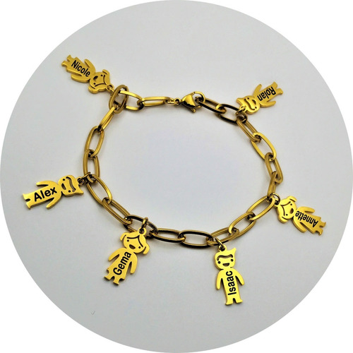 Pulsera 6 Niña/o Acero Chapa De Oro Grabado Láser