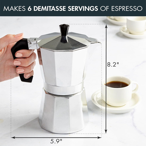 Primula Cafetera Estufa 6tazas Moka Espresso Latte Cappucino Plateado