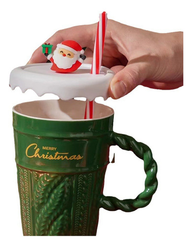 Taza De Navidad Con Tapa De Pajita, Tazas De Cerámica