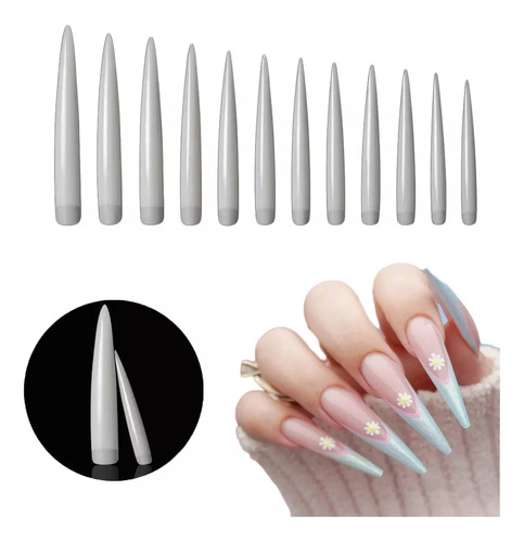 Tip Stiletto Super Extralargo Cristal Xxxl Africano 120 Unid Blanco Stiletto