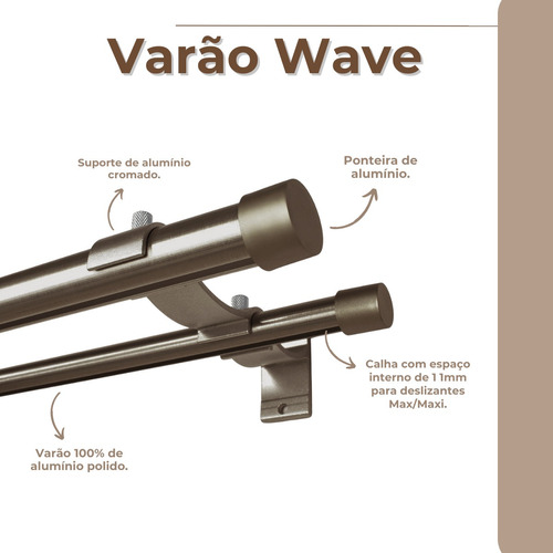 Kit Varão Duplo Deslizante Wave 28mm/19mm 2 Metros Alumínio