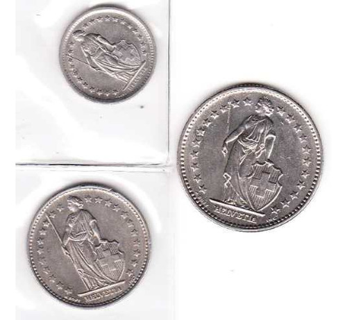 Tres Monedas De Suiza  2 Fr, 1fr , 1/2 Fr.