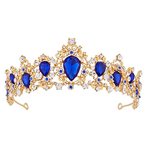 Coronas Para Mujer, Tiara Dorada De Vofler Con Zafiro, Color