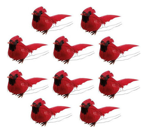 10pcs Pájaros Cardenales Rojos Artificiales Para La
