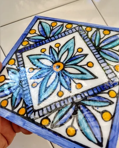 Azulejo de Cerámica Pincelado Azul Cobalto 10 x 10 cm