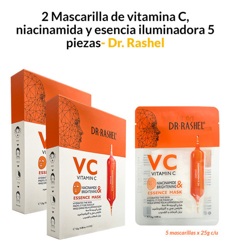 2 Mascarilla Vit. C Niacinamida Y Esencia Iluminadora 5 Pz