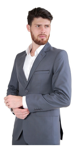 Imagem 3 de 5 de Terno Masculino Alfaiataria Poliviscose Cinza