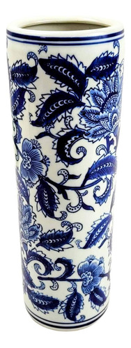 Vaso Porta Guarda Chuva Decorativo Azul E Branco 34x11cm P