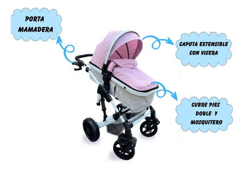 Imagen 5 de 8 de Coche Mega Baby Bebe Convertible Tres En Uno Con Huevito + Asiento Moisés Cuna Plegable Liviano
