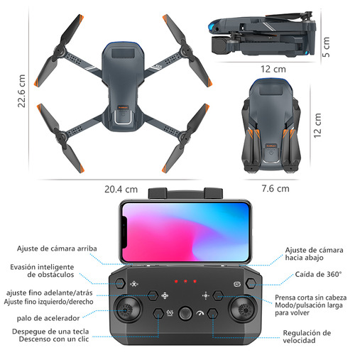 Mini drone Axnen 4K XT9 3 Battery con dual cámara HD 2.4GHz 3 baterías Oscuro Gris