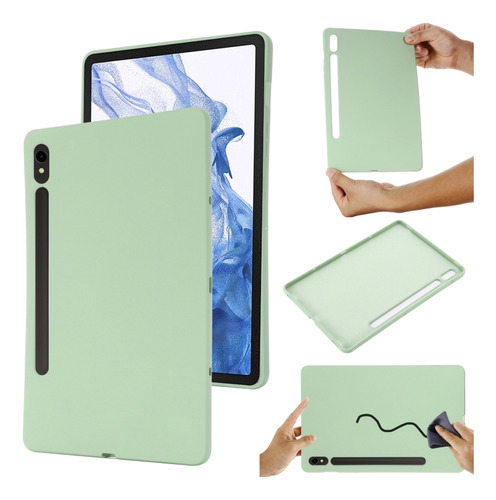 Funda De Silicona Líquida Verde Para Samsung Galaxy Tab S9 F