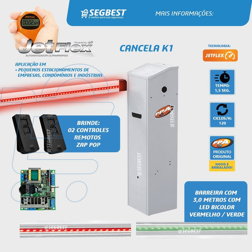 Barreira Cancela Automática Ppa K1 Branca Braço Led 3,0m