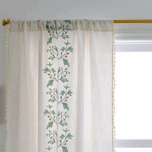 Alta 220 X 140 Cm De Largura - Cortinas Bordadas De Algodão