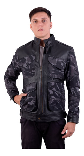 Campera De Cuero Vacuno De Hombre Camuflada Militar 