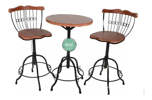 comprar Jogo Bistrô Ferro Madeira Demolição 50cm 2 Cadeira Cozinha